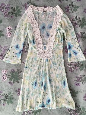 Free People Y2K Fairy Style Floral Watercolor Knit Tunic Blouse 🧚‍♂️
